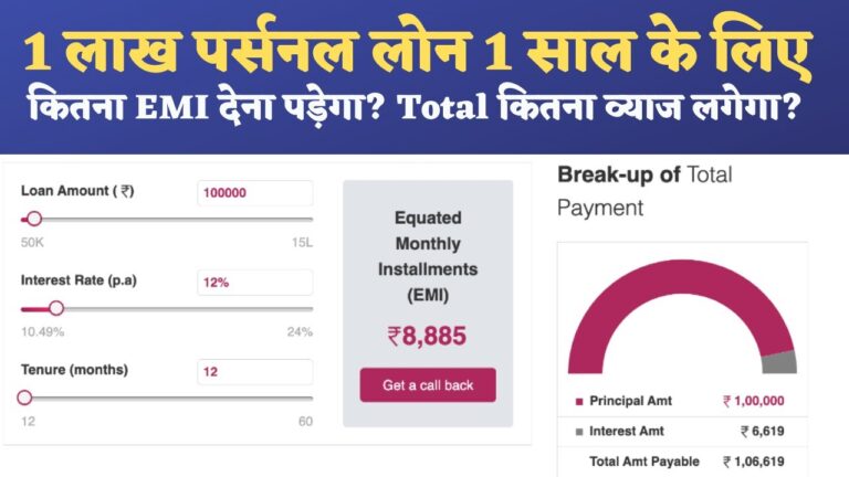 1 लाख रुपये का पर्सनल लोन 1 साल के लिए – EMI लगभग ₹8,931, ब्याज दर: 12% (सालाना) ऐसे अप्लाई करें