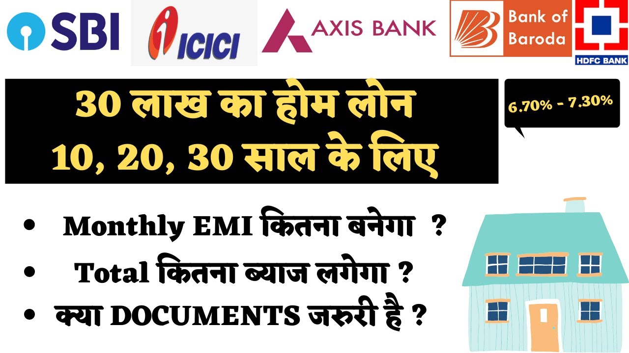30 लाख होम लोन 10, 20, 30 साल के लिए EMI ₹22,154 ब्याज दर 8.05% से 8.50% तक अभी अप्लाई करें